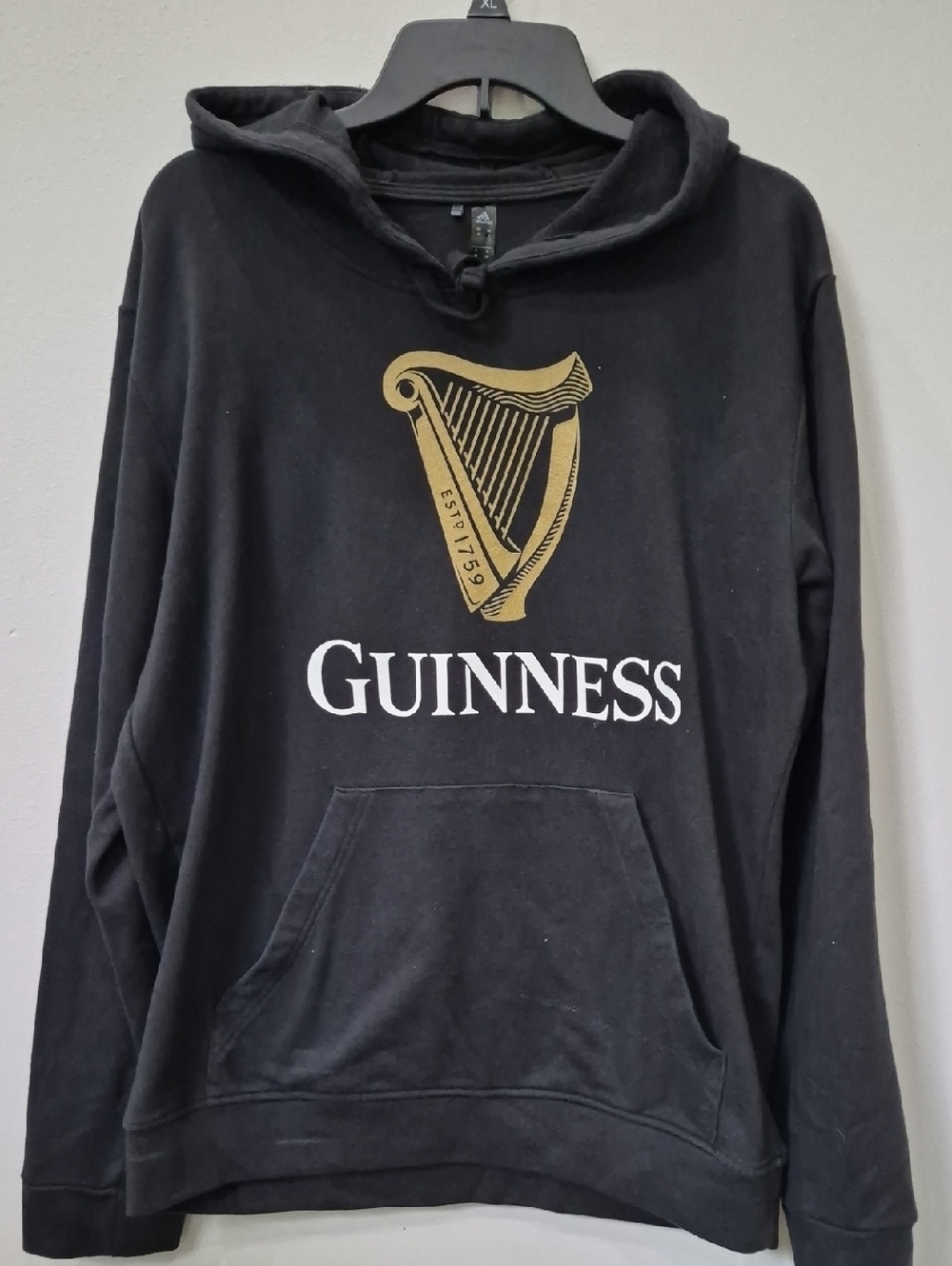 Adidas x Guinness Black Pullover Hoodie with Gold Harp Logo Mens M Unisex Fleece
